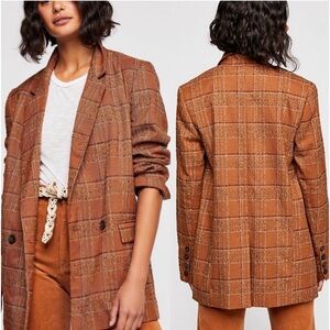 Free People• Golden Brown/Black Uptown Girl Double Breasted Blazer